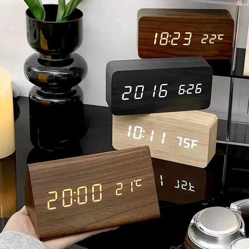 Smart LED Wooden Alarm Clock