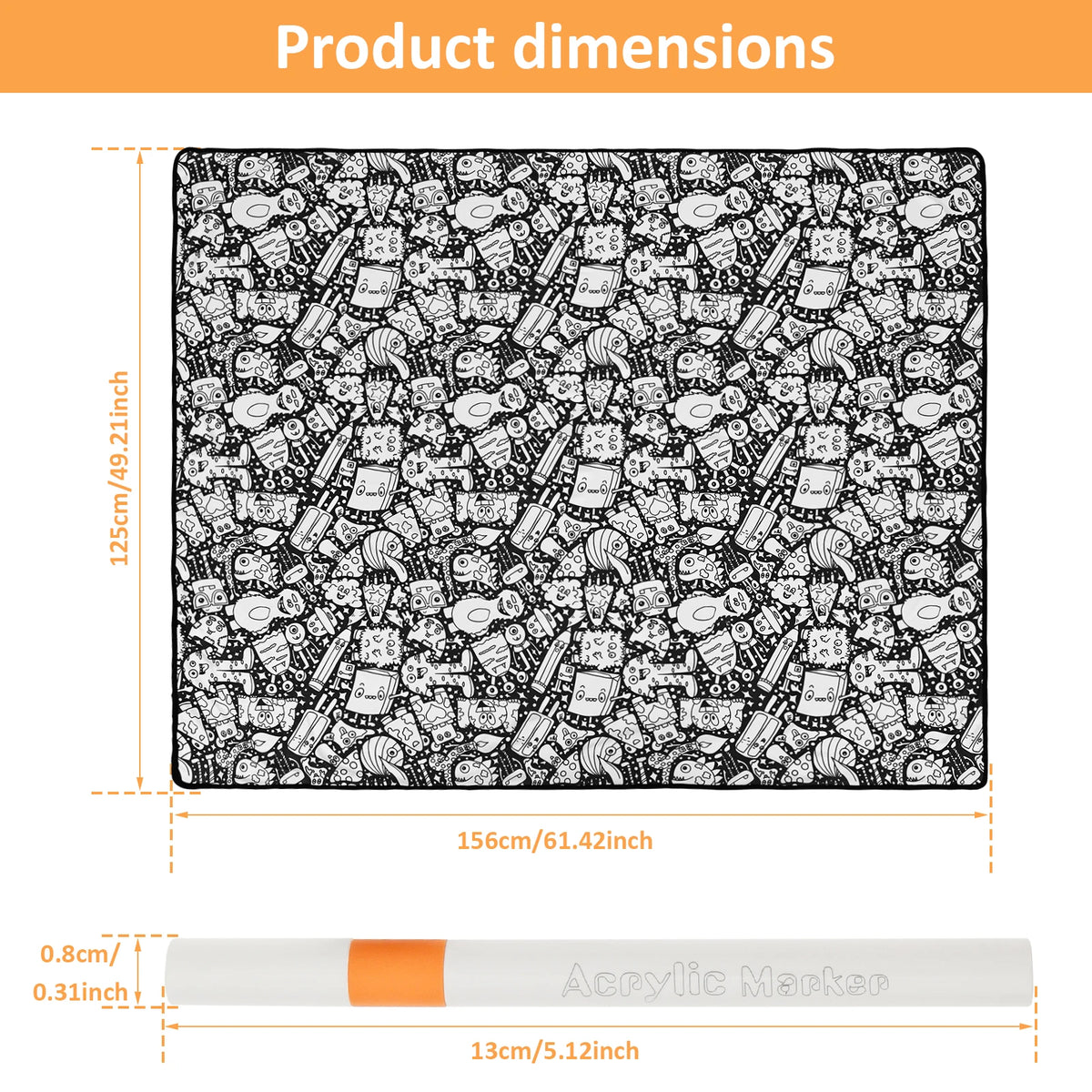 Blanket size 156 x 125 cm and marker length 13 cm