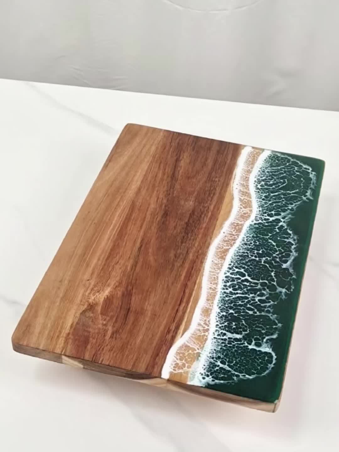Ocean Wave Resin Acacia Serving Board