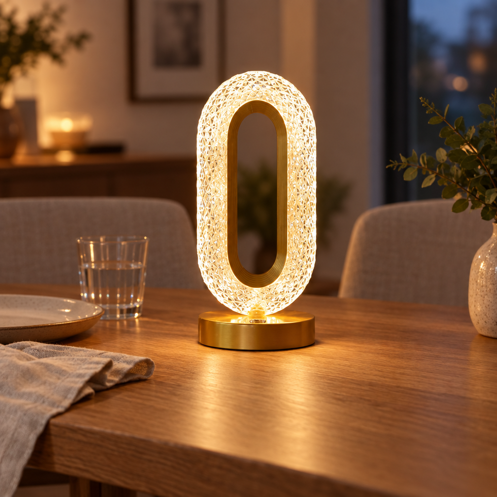 Track crystal LED night light on a dining table