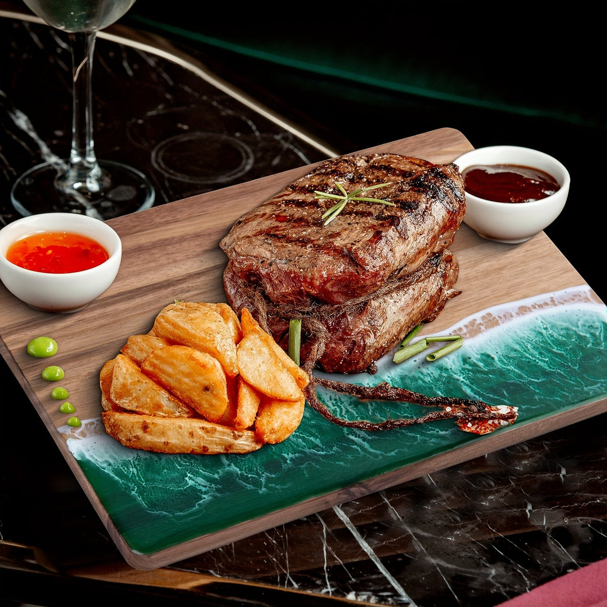 Ocean Wave Resin Acacia Serving Board