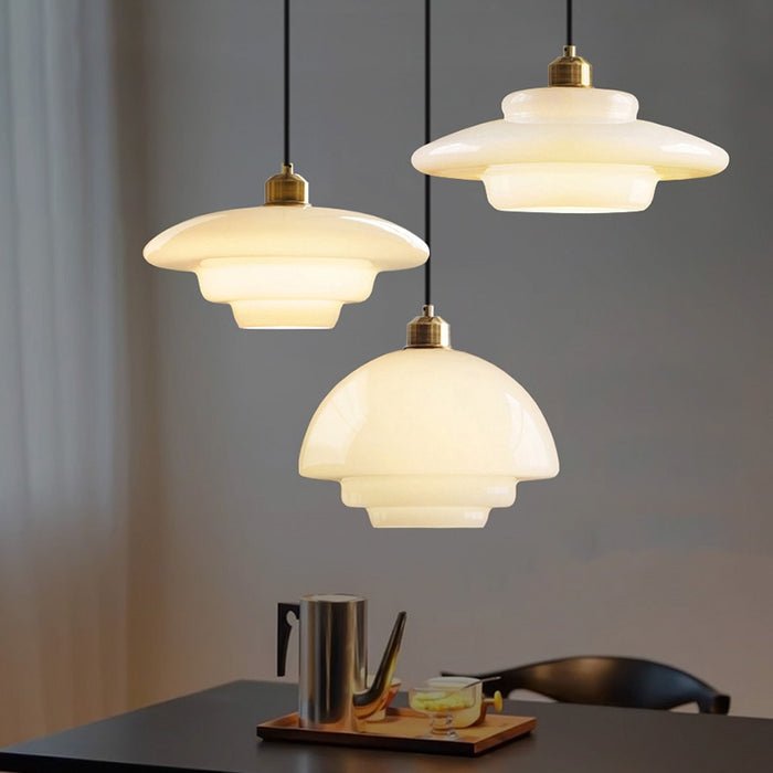 Mid-Century White Glass Pendant Light