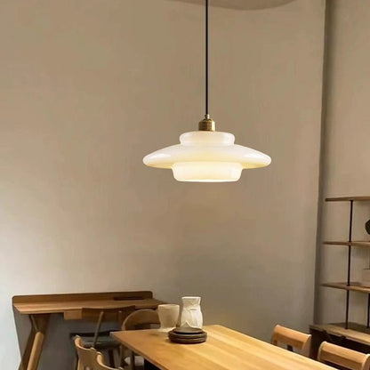 Mid-Century White Glass Pendant Light