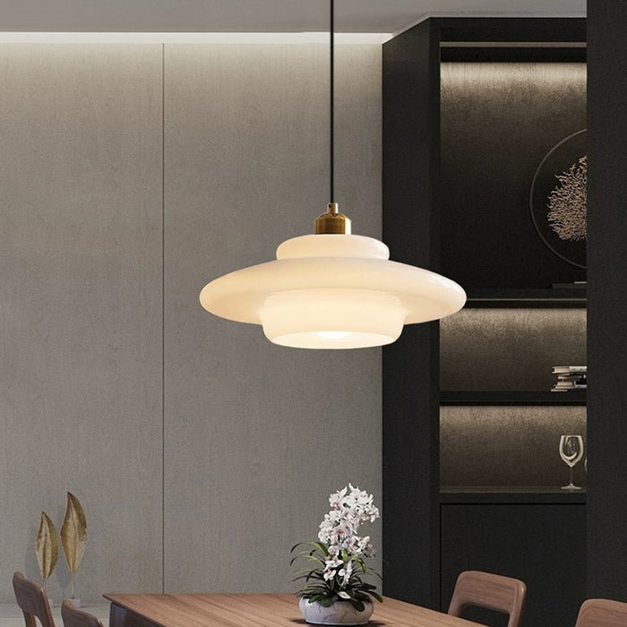 Mid-Century White Glass Pendant Light