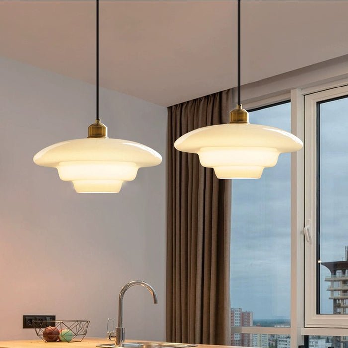 Mid-Century White Glass Pendant Light