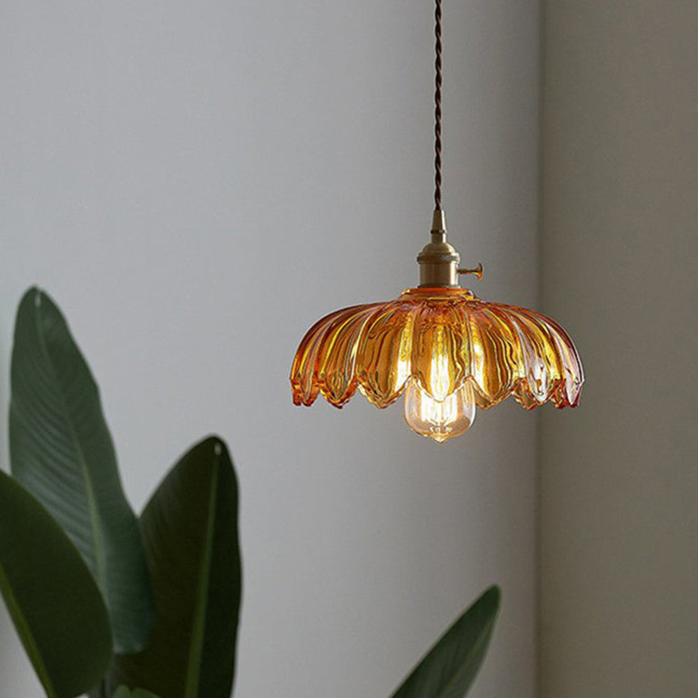 Vintage Flower Coloured Glass Pendant Lamp