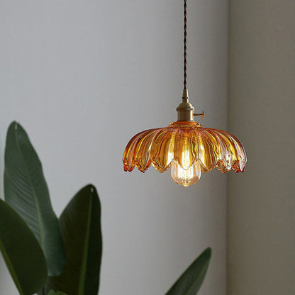 Vintage Flower Coloured Glass Pendant Lamp