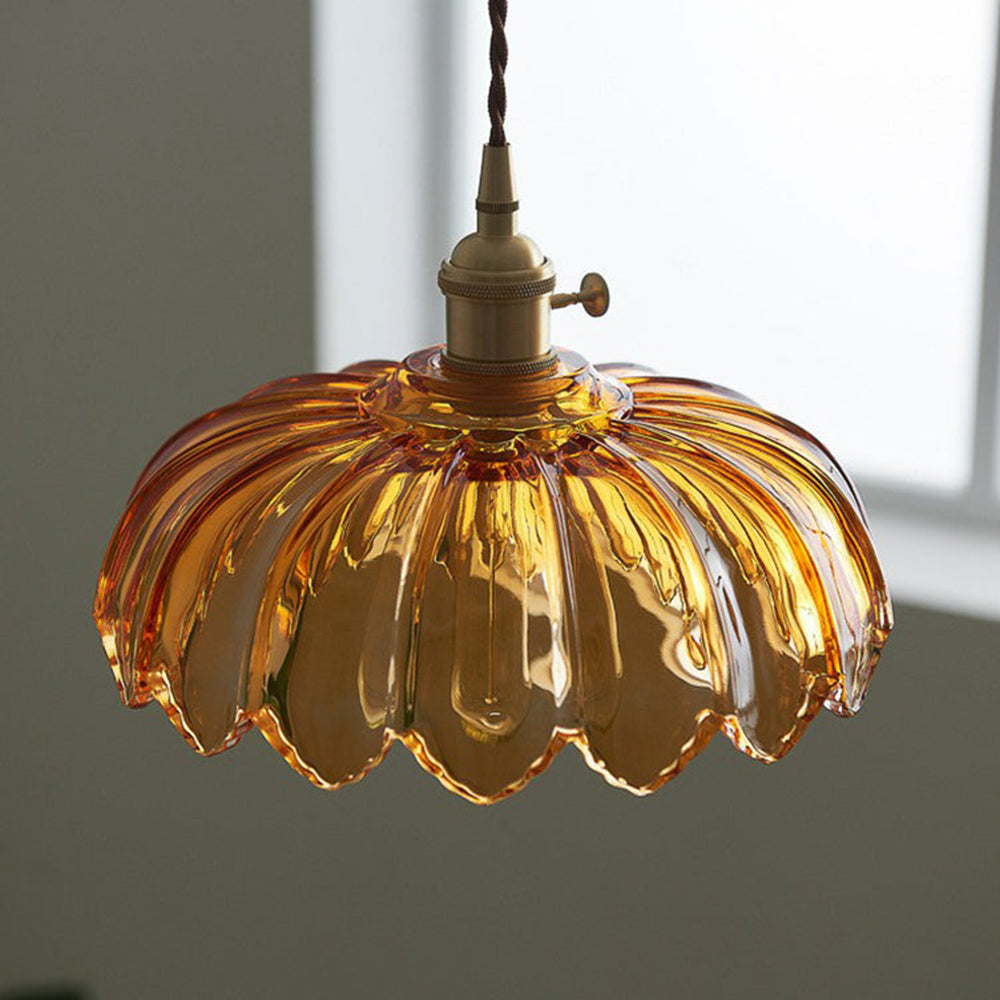 Vintage Flower Coloured Glass Pendant Lamp
