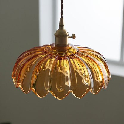 Vintage Flower Coloured Glass Pendant Lamp