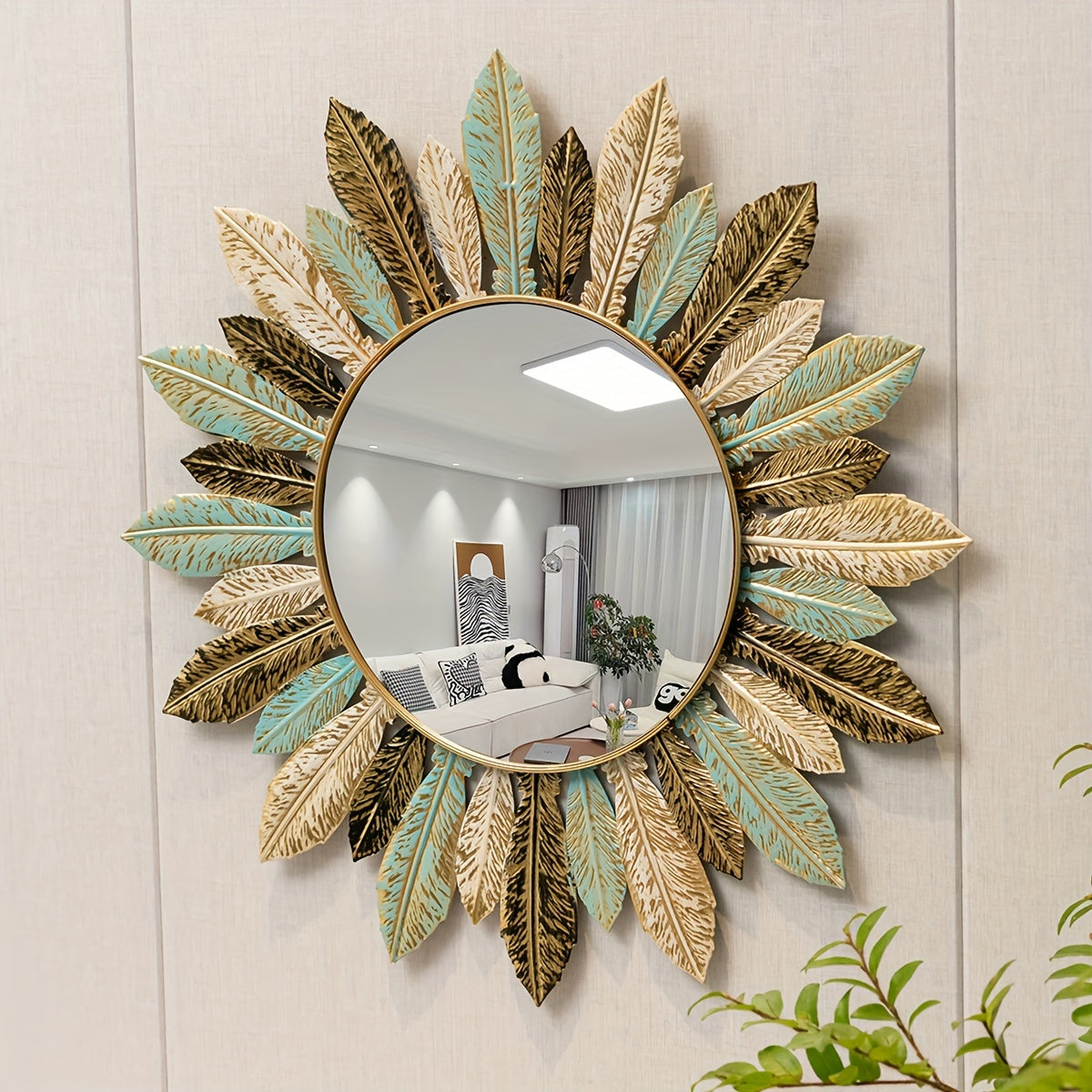 Teal & Gold Sunburst Mirror