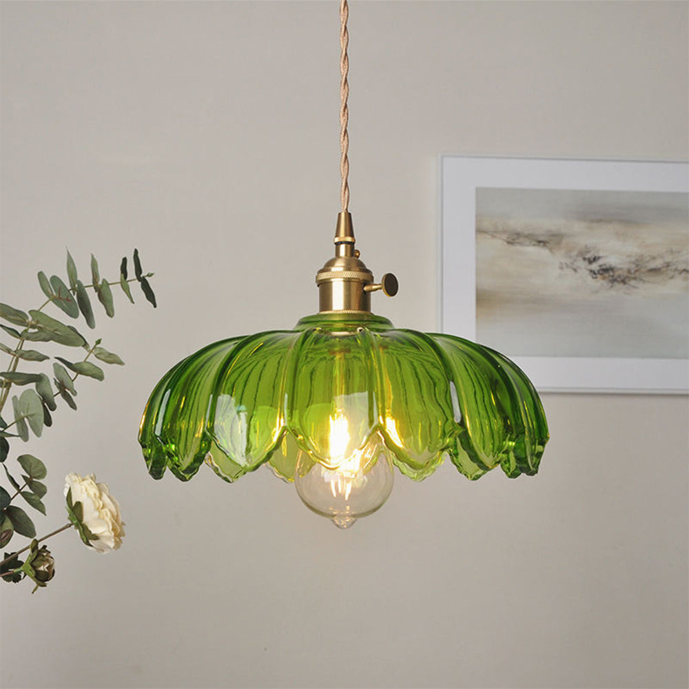Vintage Flower Coloured Glass Pendant Lamp