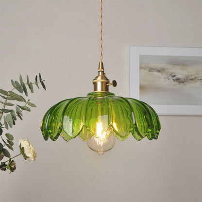 Vintage Flower Coloured Glass Pendant Lamp