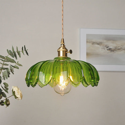 Vintage Flower Coloured Glass Pendant Lamp