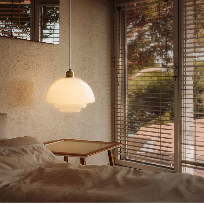 Mid-Century White Glass Pendant Light