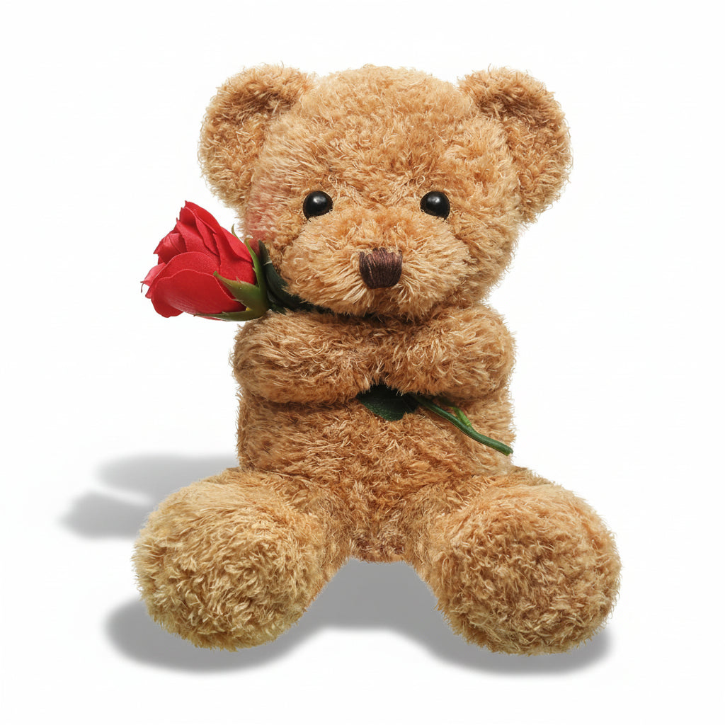 Plush Teddy Bear Holding a Rose