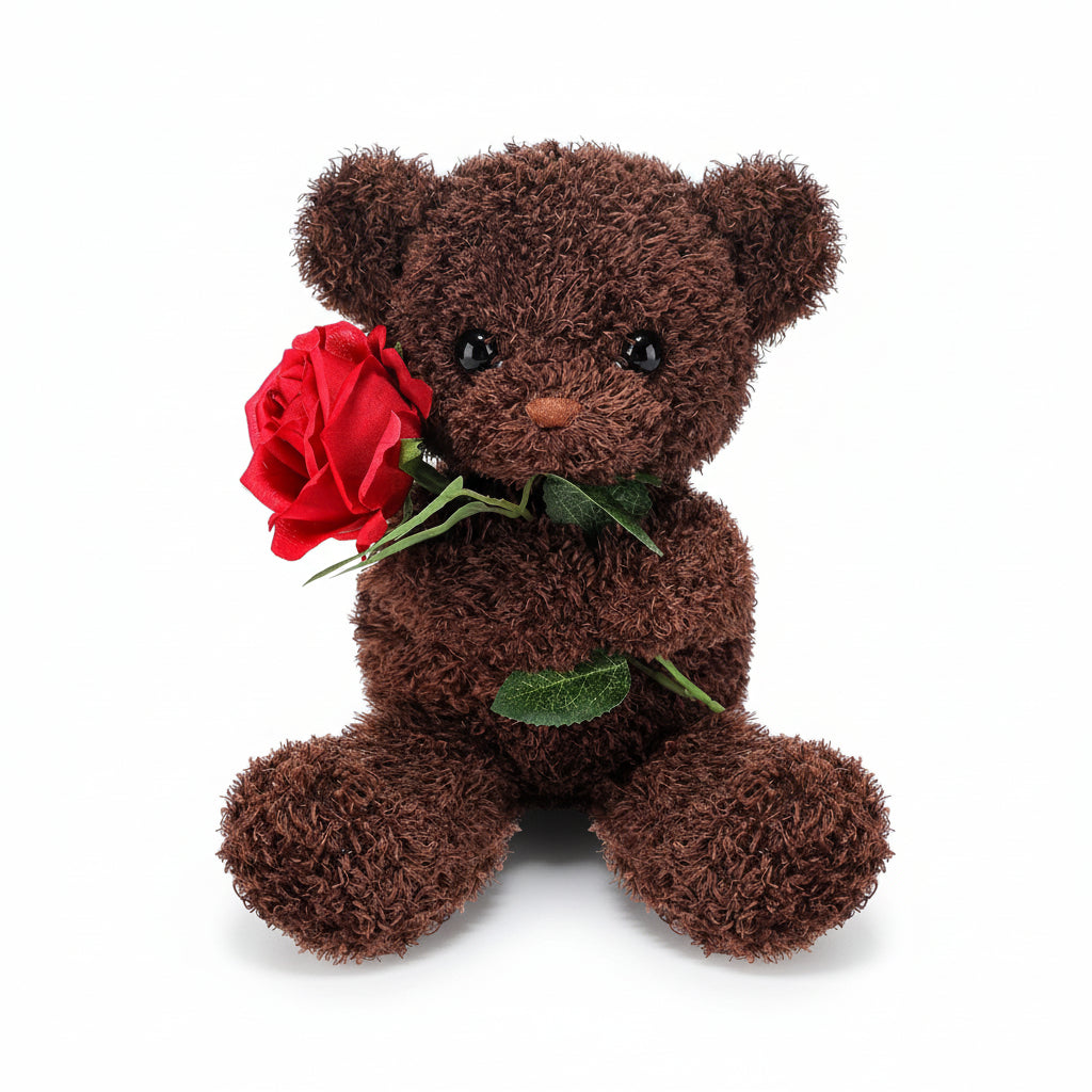 Plush Teddy Bear Holding a Rose