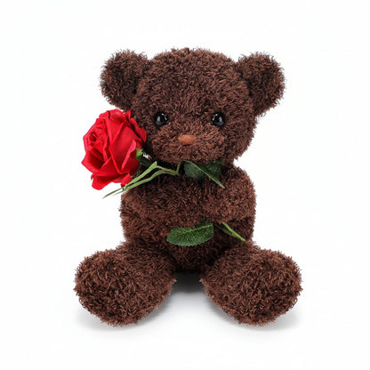 Plush Teddy Bear Holding a Rose