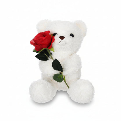 Plush Teddy Bear Holding a Rose