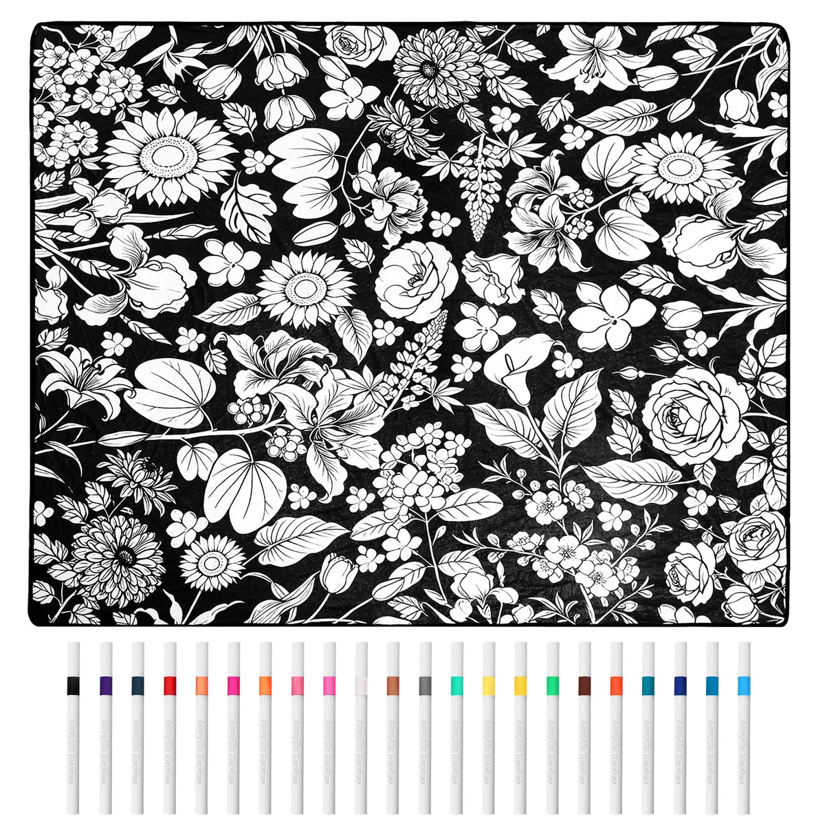 Flowers design blanket with 24 markers