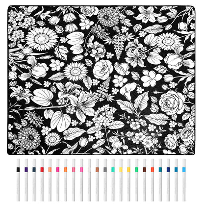 Flowers design blanket with 24 markers