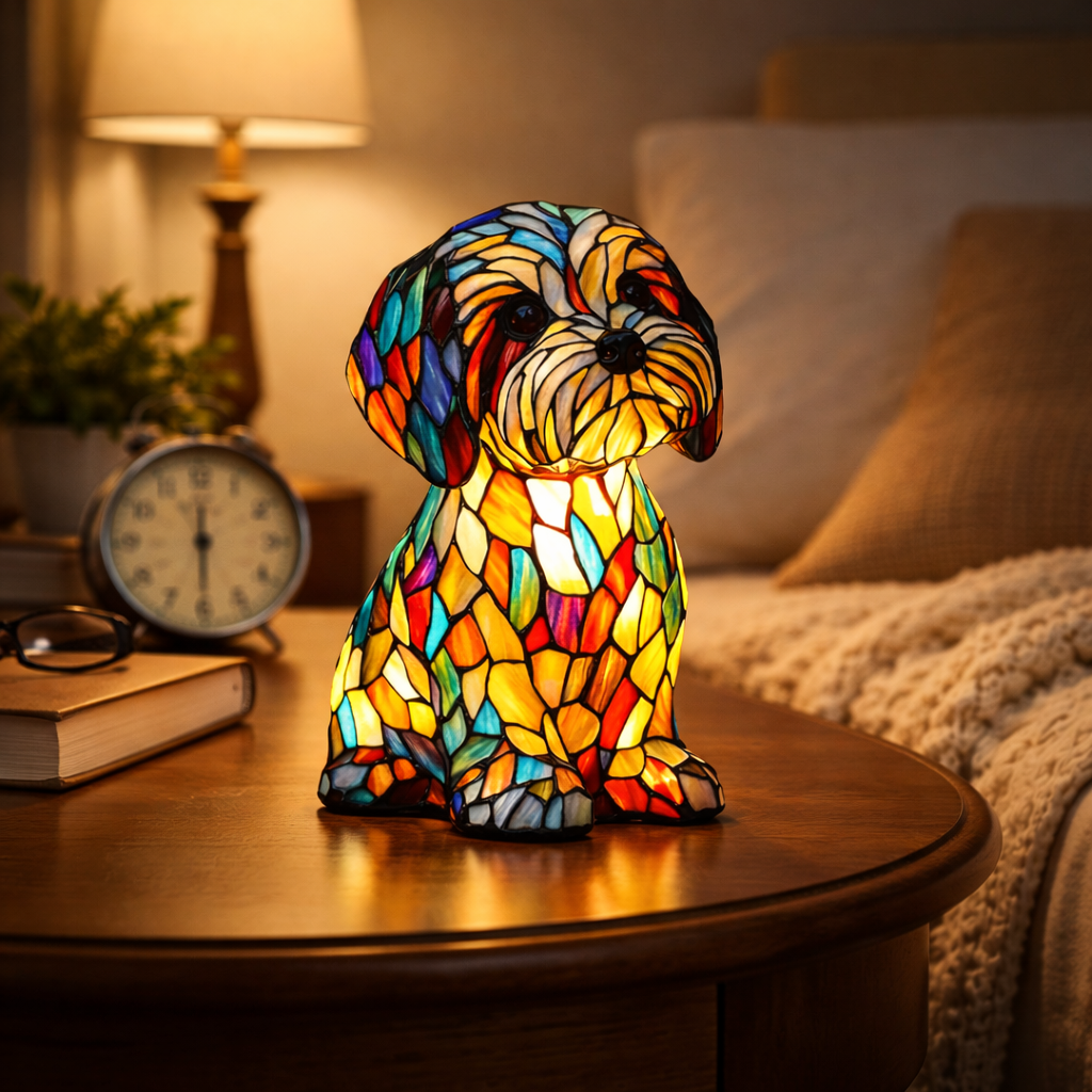 Stained Glass Style Dog LED Night Light