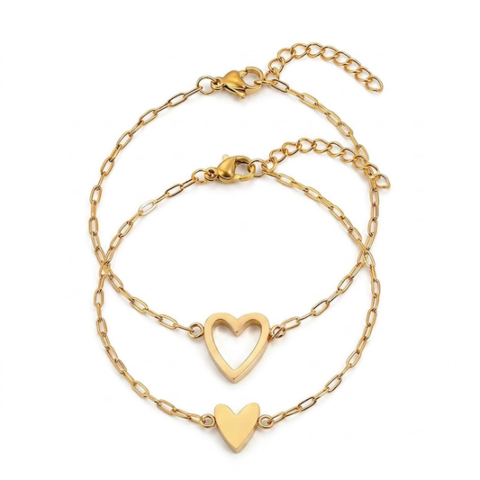Linked Heart Chain Couple Bracelet