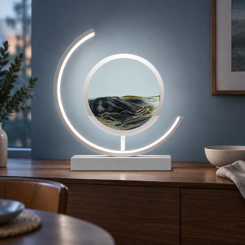 Moving Sand Art LED Lamp, black sand, white frame
