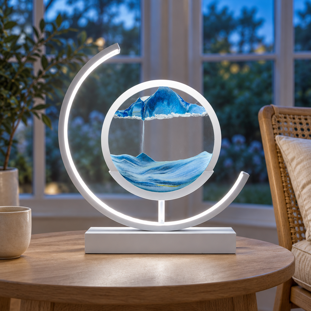 Moving Sand Art LED Lamp, blue sand, white frame