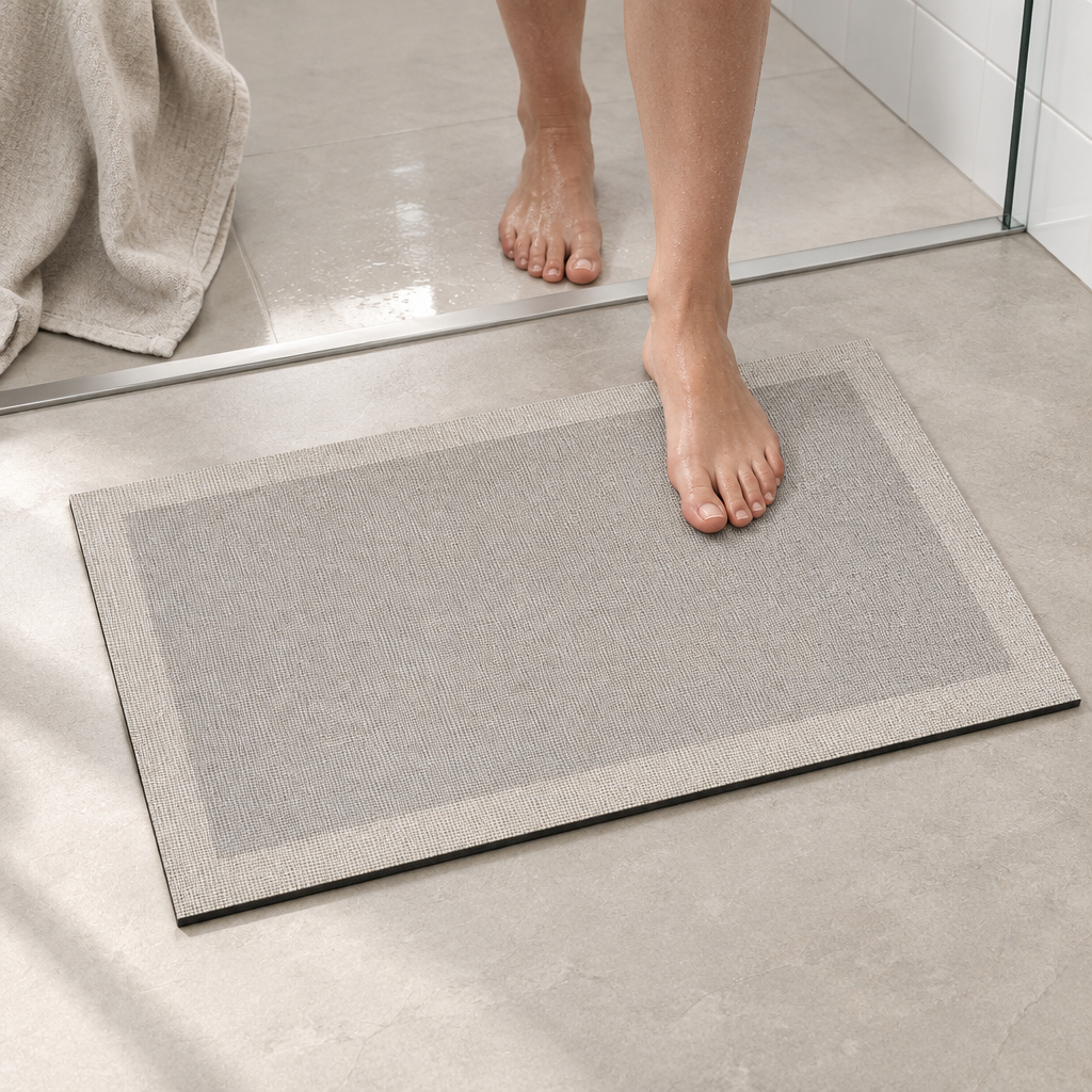 Super Absorbent Quick-Dry Bath Mat, design A, outside a shower