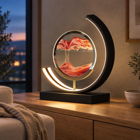 Moving Sand Art LED Lamp on a console