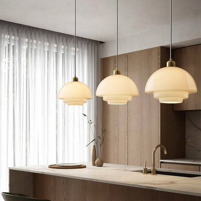 Mid-Century White Glass Pendant Light