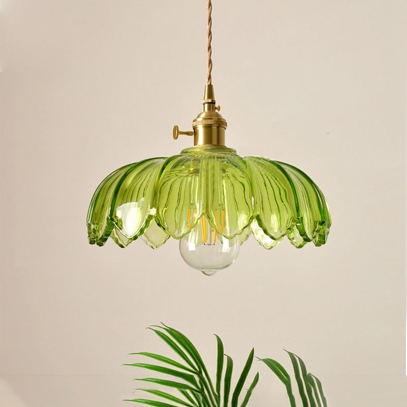Vintage Flower Coloured Glass Pendant Lamp