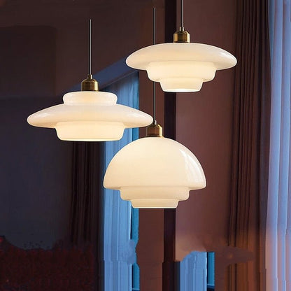 Mid-Century White Glass Pendant Light