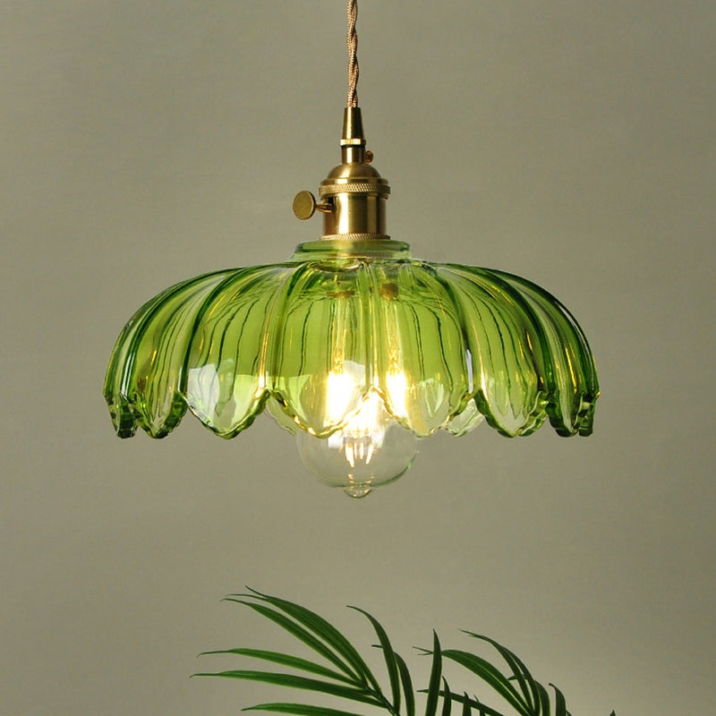 Vintage Flower Coloured Glass Pendant Lamp