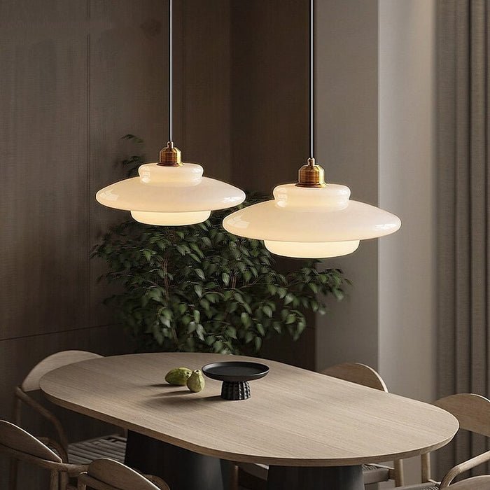 Mid-Century White Glass Pendant Light