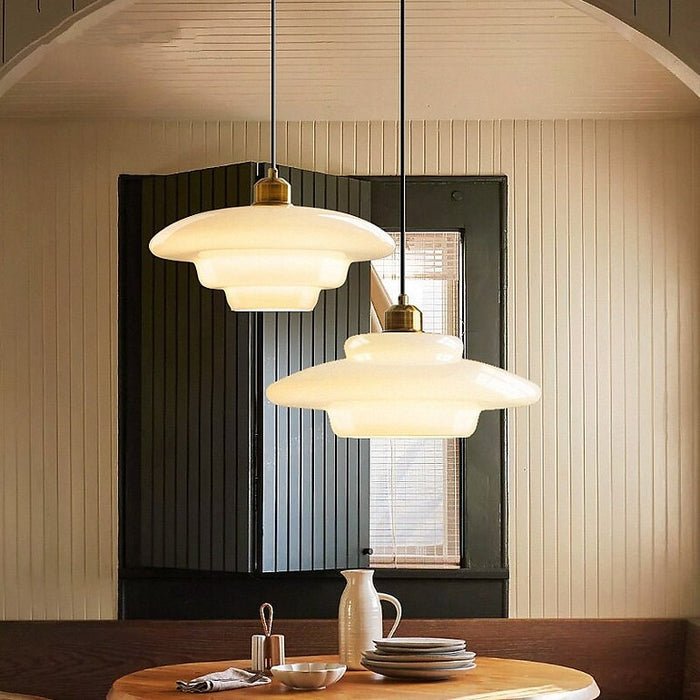 Mid-Century White Glass Pendant Light