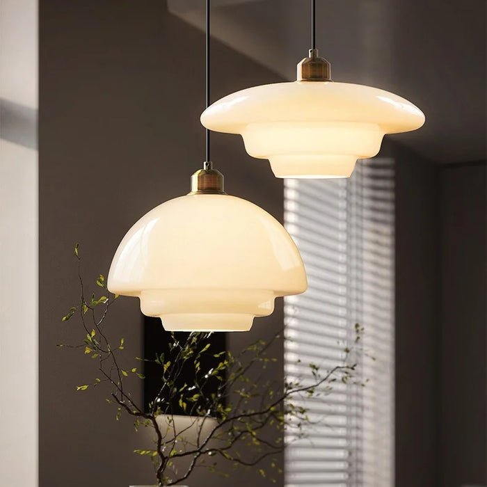 Mid-Century White Glass Pendant Light
