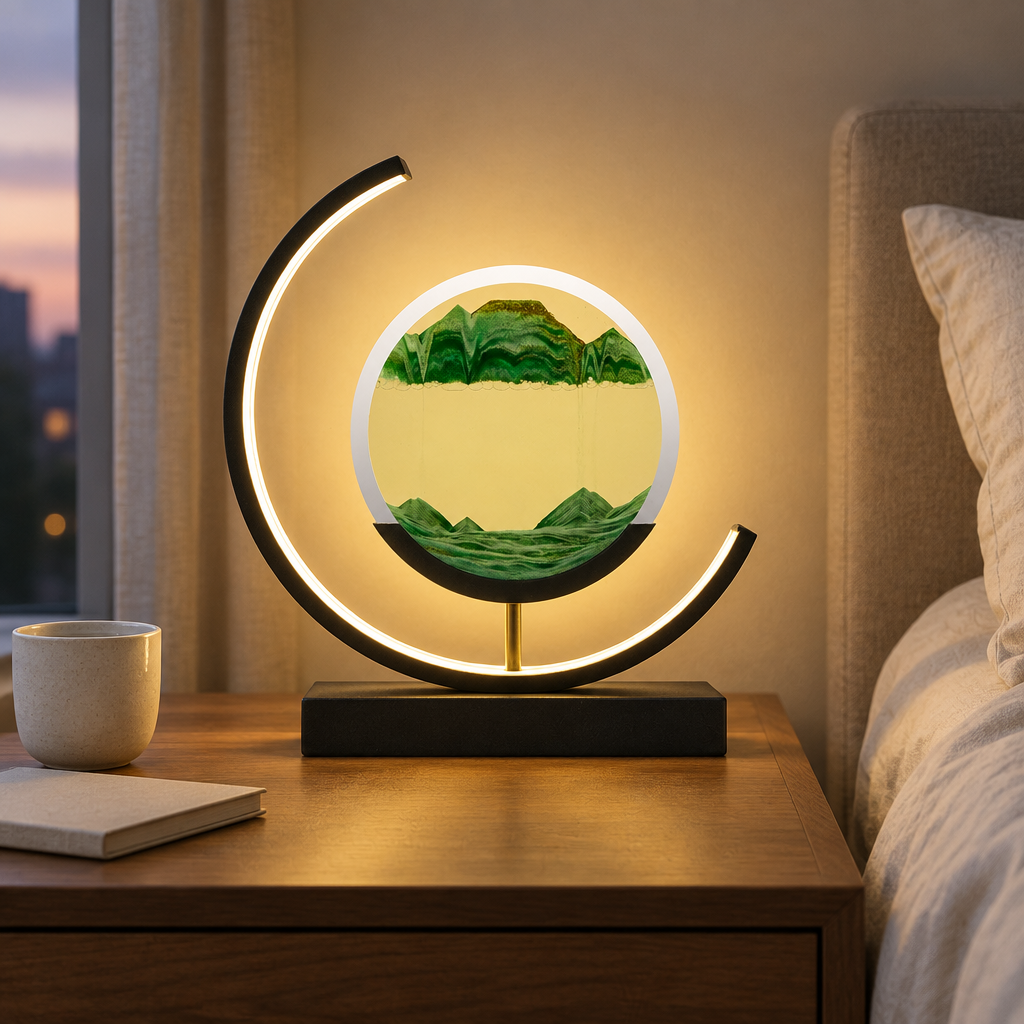 Moving Sand Art LED Lamp, green sand, black frame