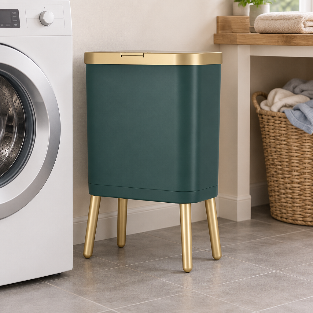 15L Odor-Sealing Trash Can with Legs, Green