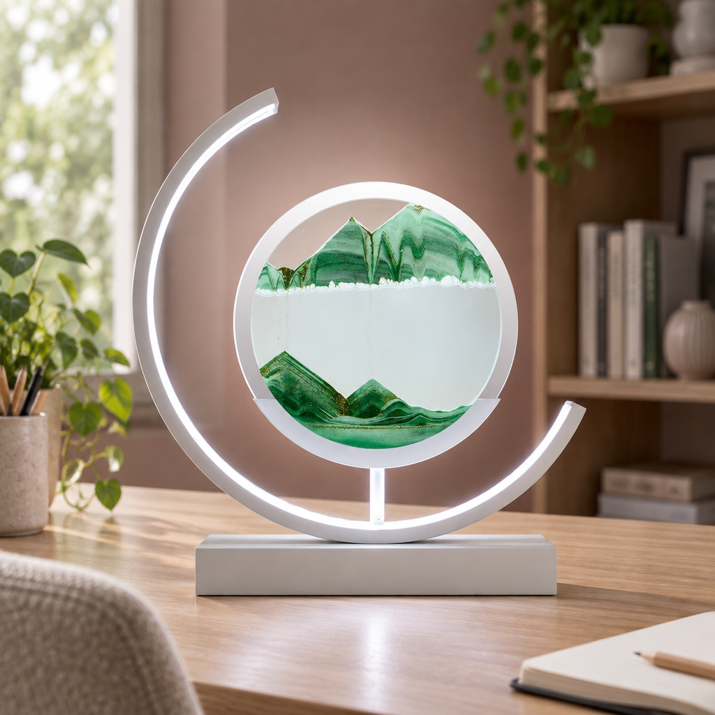 Moving Sand Art LED Lamp, green sand, white frame