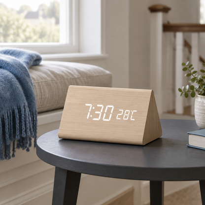 Smart LED Wooden Alarm Clock, wood triangle