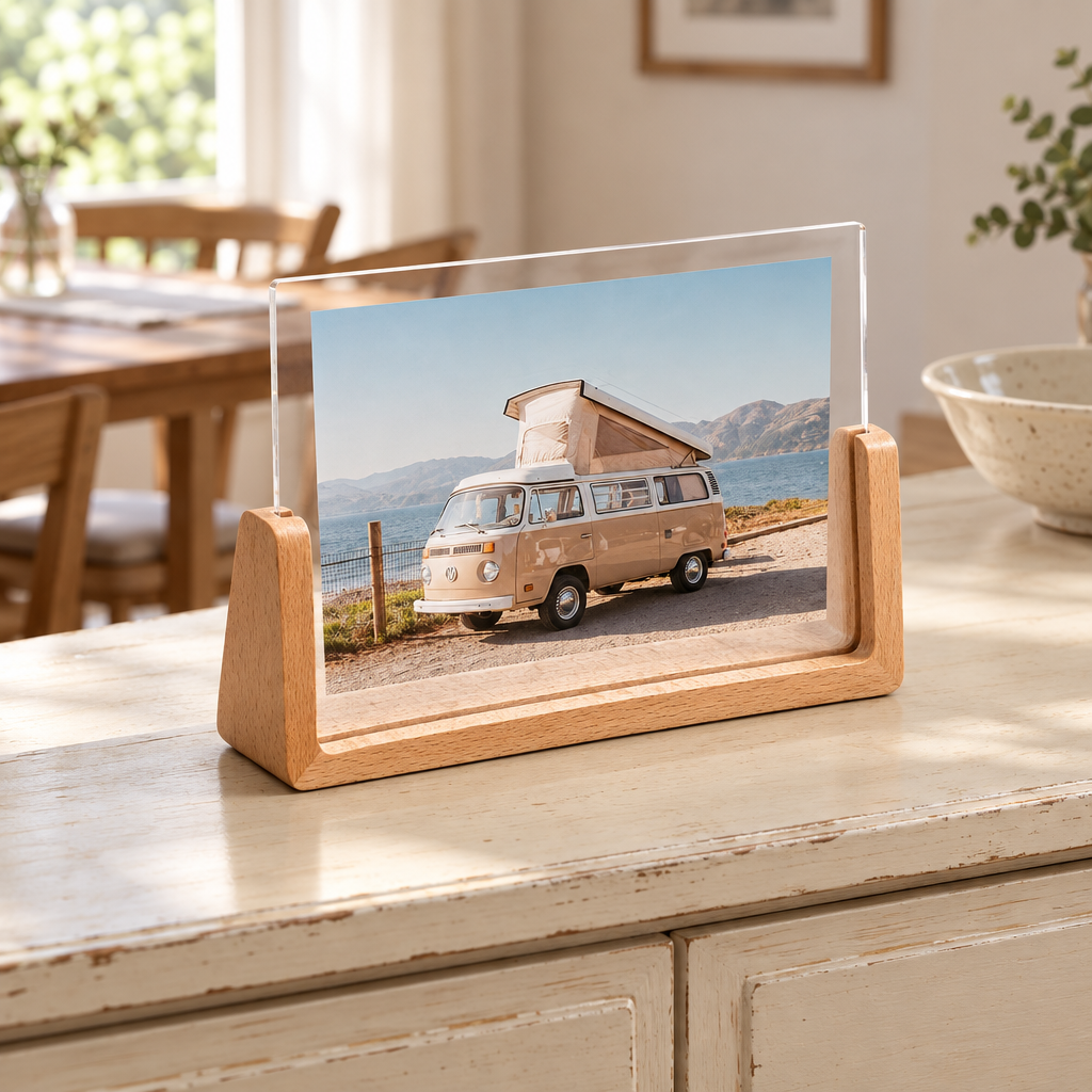 U-Shaped Acrylic & Wood Photo Frame, Horizontal, style A