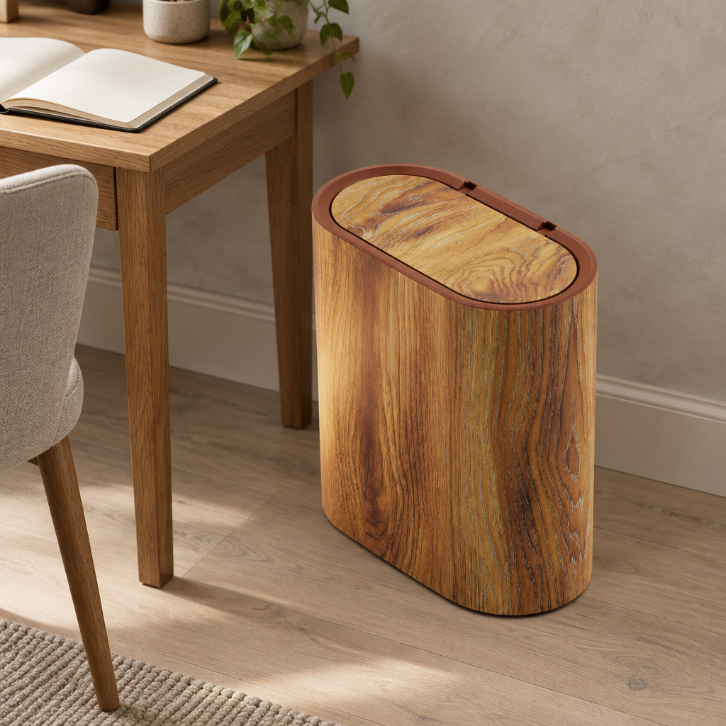 Marble-Effect Bin with Lid, imitation wood grain