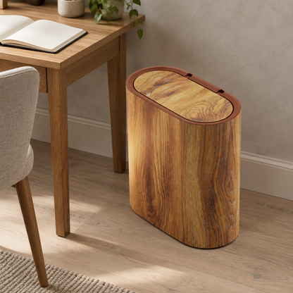 Marble-Effect Bin with Lid, imitation wood grain