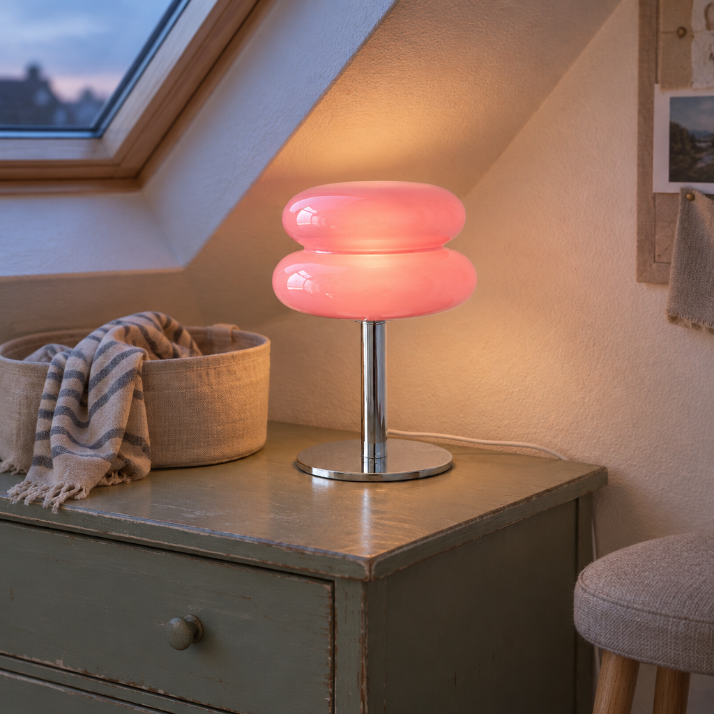 Retro Glass Table Lamp, Pink