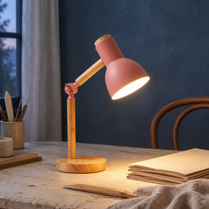 Nordic Wooden Adjustable Desk Lamp, Pink