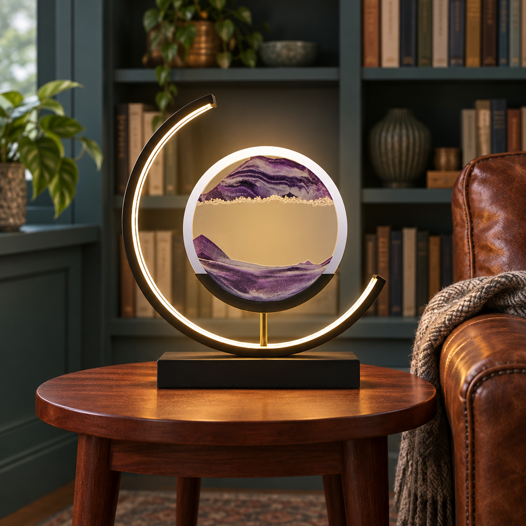 Moving Sand Art LED Lamp, purple sand, black frame
