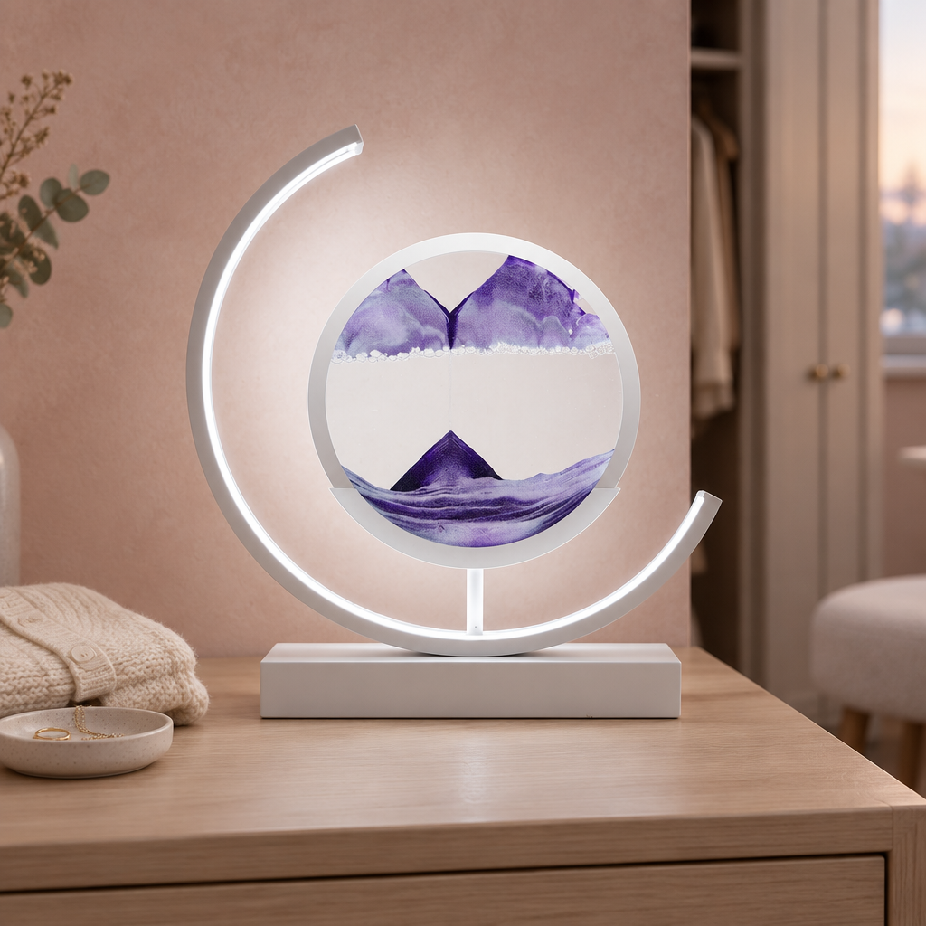 Moving Sand Art LED Lamp, purple sand, white frame