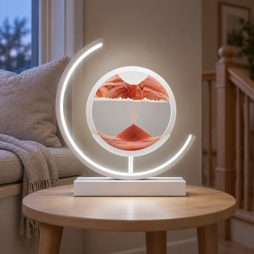 Moving Sand Art LED Lamp, red sand, white frame