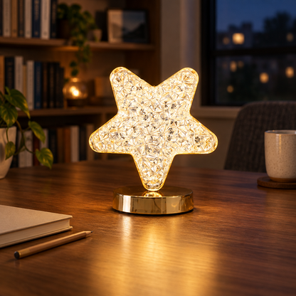 Star crystal LED night light on a desk